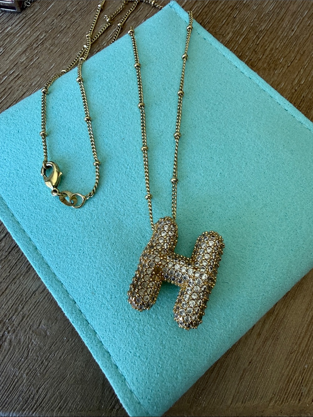 Gold Pavé 'H' Pendant Necklace - Women's Jewelry